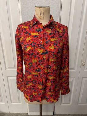 J. Crew Collection Jungle Cat 100% Silk Twill Button down Size 2